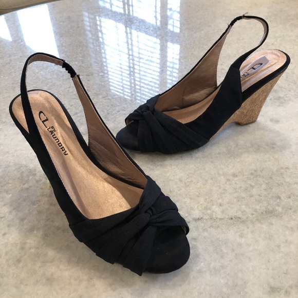 Cork-heel Peep Toe Sling Backs - Picture 2 of 6